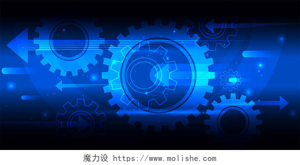蓝色科技感齿轮发光光效工业展板背景
